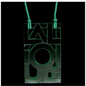 Lalique Green Crystal Logo Pendant Estate Necklace